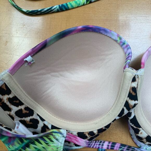 BONGO Palm Leaf Halter Adjustable Straps Bikini Swim Top Juniors Size Medium EUC - Picture 6 of 8